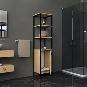 Dulap  Charlie pentru baie culoare stejar si negru 162 cm