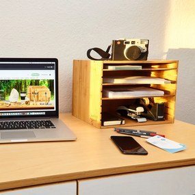 Dulăpior pentru documente, organizator de documente, 5 compartimente, dimensiuni: 30,5 × 24 × 22,5 cm, bambus