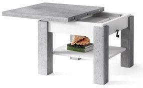 Masă extensibilă CALEB cu blat rabatabil, gri beton/alb