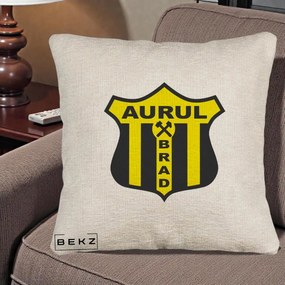 Perna Personalizata Aurul Brad Fotbal, 40x40 cm, Bej Canapea, Husa Detasabila, Perna Inclusa, BEKZ®