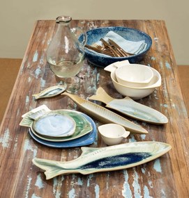 Farfurie verde, din ceramica, in forma de peste, Varia