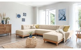 Canapea extensibilă în formă de "U" cu șezlong pe partea stângă Miuform Dazzling Daisy, bej