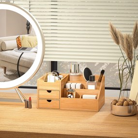 HOMCOM Organizator Birou cu 2 Sertare și 7 Compartimente din Bambus 33x20.5x15.5 cm | Aosom Romania