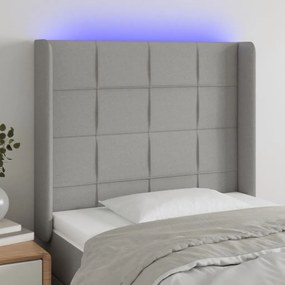 3124030 vidaXL Tăblie de pat cu LED, gri deschis, 93x16x118/128 cm, textil