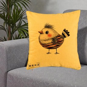 Perna Decorativa Pui Expresiv Dungi Negru-Rosu, 40x40 cm, Galben, Husa Detasabila, Perna Inclusa, BEKZ®