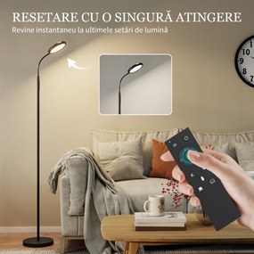 HOMCOM Lampă de Podea LED cu Telecomandă, Cap Rotativ, Reglare Luminozitate și Temperatură, Negru | Aosom Romania