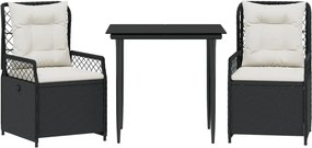 vidaXL Set mobilier de grădină cu perne, 3 piese, negru, poliratan