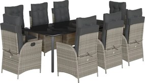 vidaXL Set mobilier grădină cu perne, 9 piese, gri deschis, poliratan