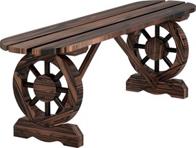 Outsunny Bancă de Grădină cu Picioare în Formă de Roată de Car cu 2 Locuri și Șezut din Șipci, 120x29x39 cm, Maro | Aosom Romania