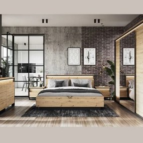 Pat cu somiera rabatabila 160 x 200 cm LED stejar salbatic/negru Quant