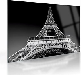 Tablou pe sticlă - Turnul Eiffel, alb-negru (70x50 cm)
