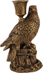 Sfeșnic din polirășină, auriu, pasăre de pradă pe stâncă, finisaj antichizat, 16 x 9 x 7 cm, „Alouette”