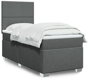 vidaXL Pat box spring cu saltea, gri închis, 100x200 cm, textil