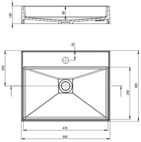 Lavoar pe blat compozit negru Deante Correo, dreptunghiular, 50 cm Negru mat