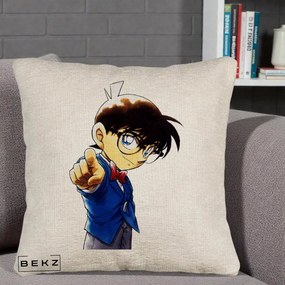 Perna Personalizata Detective Conan Conan Arata, 40x40 cm, Bej Canapea, Husa Detasabila, Perna Inclusa, BEKZ®