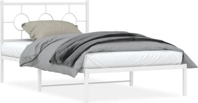 vidaXL Cadru de pat metalic cu tăblie de cap/picioare, alb, 107x203 cm
