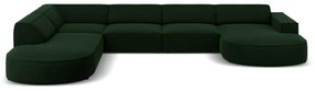 Coltar Jodie in forma de U cu 7 locuri, colt pe partea stanga rotunjit si tapiterie din catifea, verde inchis