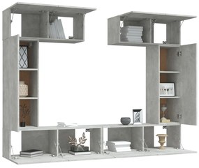 Set dulap TV, 6 piese, gri beton, lemn prelucrat 6, Gri beton, 100 x 30 x 30 cm