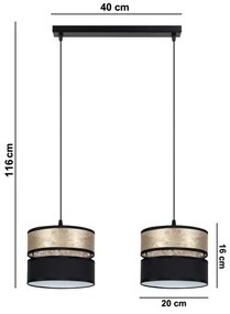 Lustră pe cablu LIMA 2xE27/60W/230V aurie/neagră