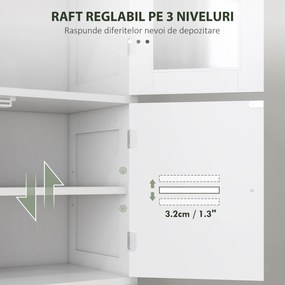 HOMCOM Dulap pentru Baie cu 3 Uși Duble din Lemn 60x30x170.5 cm, Alb | Aosom Romania