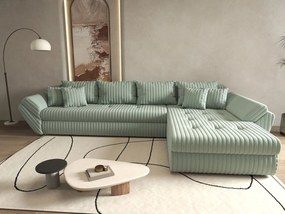 Colțar extensibil dumonde cu ladă de depozitare si sezut confortabil din spuma high-density, Loana XL Ambience Mint II 335x185 cm