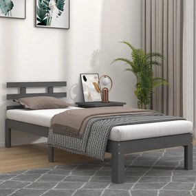 814741 vidaXL Cadru de pat, gri, 90x200 cm, lemn masiv de pin