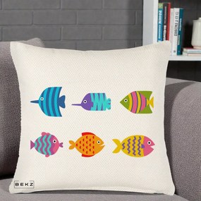 Perna Decorativa Pesti Colorati Cartoon, 40x40 cm, Crem Reliefat, Husa Detasabila, Perna Inclusa, BEKZ®