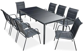vidaXL Set mobilier de exterior, 9 piese, negru, oțel