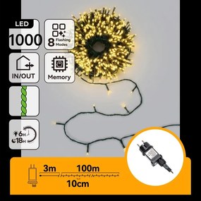 Aigostar - Instalație luminoasă de Crăciun pentru exterior, 1000 LED/8 funcții, 103 m, IP44, alb cald