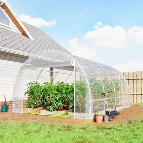 Outsunny Seră de Grădină Tip Tunel 3x4x2 m cu 2 Uși Rulabile, Seră pentru Grădină cu 4 Suporturi Diagonale, Cadru din Oțel și Acoperiș din PE, pentru Legume, Flori, Fructe, Anti-UV, Transparentă | Aosom Romania