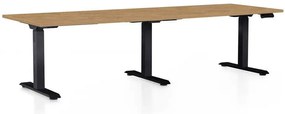 Masă înălțime reglabilă OfficeTech Long, 240 x 80 cm, picioare negre, stejar piatra