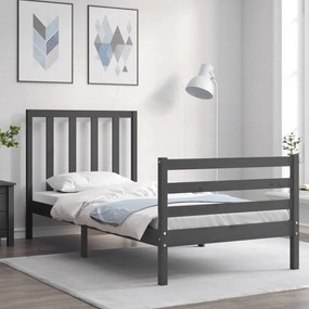 3193778 vidaXL Cadru de pat cu tăblie, gri, 90x200 cm, lemn masiv