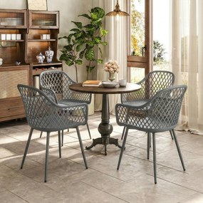 Outsunny Set 4 scaune de grădină, scaune din plastic rezistente la UV cu braț și spătar 56 x 51 x 84 cm gri închis | Aosom Romania