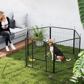 PawHut Țarc pentru Câini Portabil din 6 Panouri, 160x80x80 cm, Negru | Aosom Romania