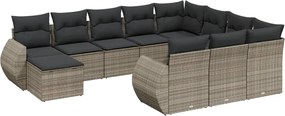 vidaXL Set canapele de grădină cu perne, 11 piese, gri, poliratan