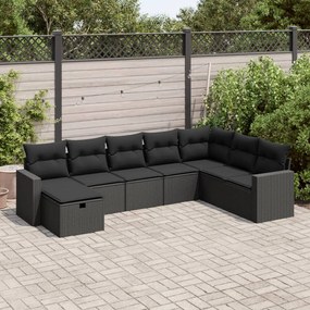 3325431 vidaXL Set mobilier de grădină cu perne, 8 piese, negru, poliratan