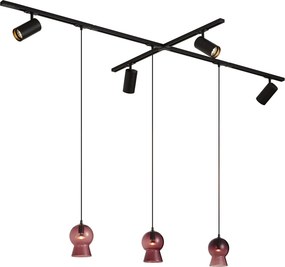 Sistem de șină modern negru cu 4 spoturi și 3 pendule violet monofazate - Iconic Bell Jeana Luxe