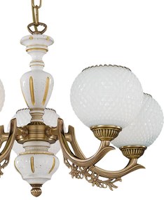 Candelabru cu 5 brate clasic design italian din alama, sticla si lemn 8655 RA-L. 8655/5