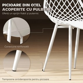 HOMCOM Set 4 Scaune Moderne cu Spătar Perforat din Plastic și Metal Alb | Aosom Romania