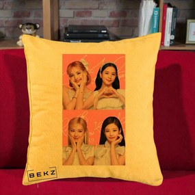 Perna Personalizata K-pop BLACKPINK Colaj Roz, 40x40 cm, Galben, Husa Detasabila, Perna Inclusa, BEKZ®