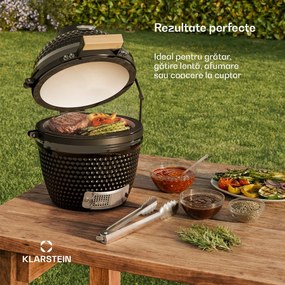 Klarstein grătar kamado, Princesize, ceramică, 11", afumare, BBQ, gătit lent, negru