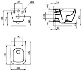 Vas WC suspendat rimless Ideal Standard I.life B gri lucios