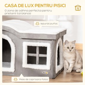 Casuta pentru Pisici de Interior PawHut, 63.5x37x40cm, Gri | Aosom RO