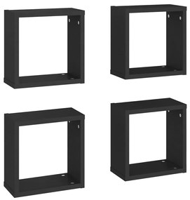 807002 vidaXL Rafturi de perete cub, 4 buc., negru, 30x15x30 cm