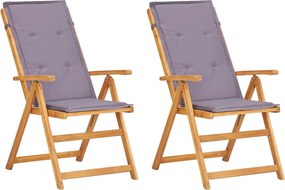 vidaXL Scaune de grădină rabatabile, 2 buc., gri, lemn masiv acacia