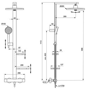 Coloana de dus cu baterie termostatata rose mat Ideal Standard Alu+