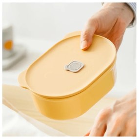 Cutie pentru pranz ceramica Buydeem CT3007-MY, 500 ml, 19.5x11x16.5 cm, Rezistenta la căldura pana la 230°C, Compatibila cuptor si cuptor cu microunde, Galben