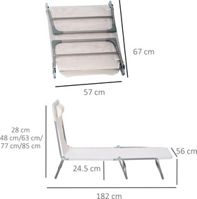 Outsunny Șezlong Pliabil cu Spătar Reglabil pe 5 Nivele și Pernă, Șezlong de Grădină cu Material Texteline, pentru Plajă, Piscină, Grădină, 182x56x28 cm, Crem | Aosom Romania