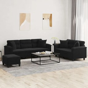 vidaXL Set de canapele cu perne, 3 piese, negru, microfibră