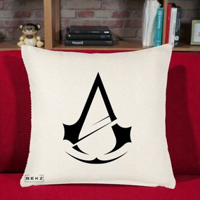 Perna Personalizata Assassin's Creed Minimalist, 40x40 cm, Crem Reliefat, Husa Detasabila, Perna Inclusa, BEKZ®